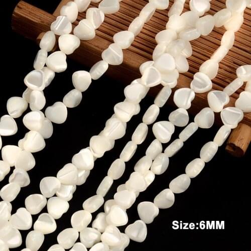 6mm Cross Hole Heart Shape White Smooth Natural Trochus Mother of Pearl Shell Beads For Jewelry Making Natural Stone Bead DIY