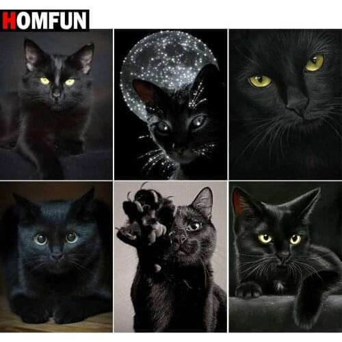 HOMFUN Full Square/Round Drill 5D DIY Diamond Painting "Black series cat scene" Embroidery Cross Stitch 5D Home Decor Gift