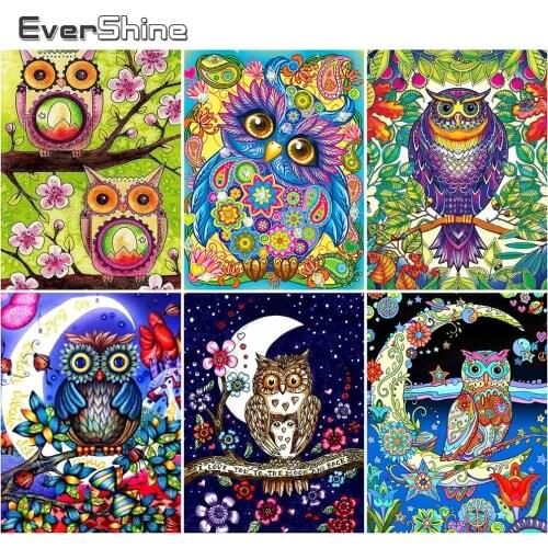 EverShine Diamond Mosaic Owl Cross Stitch 5D Diamond Painting Animal Full Square Embroidery Cartoon Rhinestones Handmade Hobby