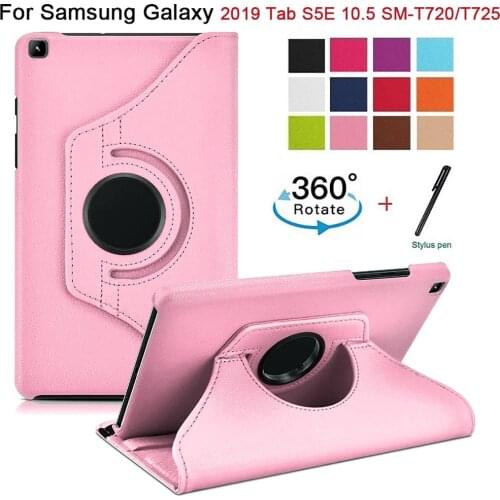 360 Degree Rotating Case for Samsung Galaxy Tab 2019 S5E 10.5" SM-T720/T725 Funda Shell PU Leather Flip Stand Tablet Cover+Pen