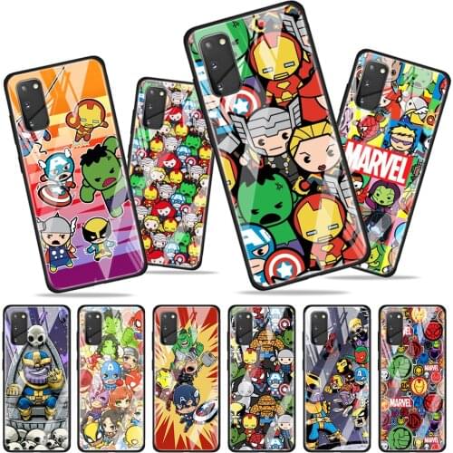 Marvel cartoon cute for Samsung Galaxy S20 FE Ultra Note 20 S10 Lite S9 S8 Plus Luxury Tempered Glass Phone Case Cover