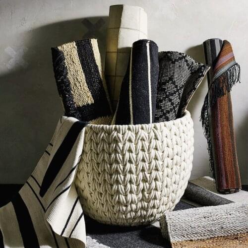 Nordic minimalist style handmade cotton weaving three-color oval debris storage basket
