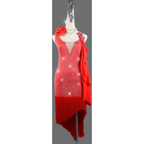 Customized Latin dance competition clothes with bright diamond costumes adult costumes girls sexy black fringed dance skirts