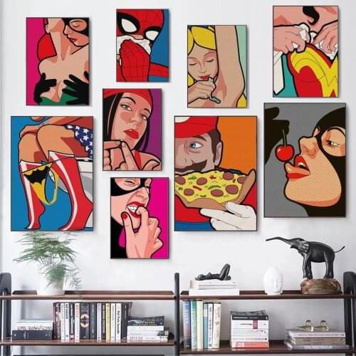 Marvel Cartoon Superheroes Posters Funny Spiderman Sexy Women Canvas Painting Printed Nordic Wall Art Picture Room Home Decor