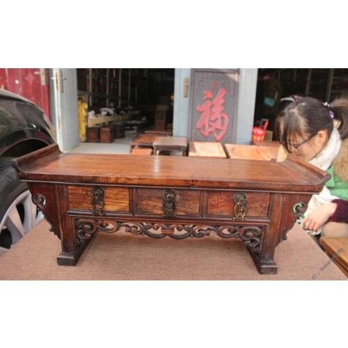 22.4" Collection China Dynasty Old Wood Handmade Cabinet Drawer Tank Book Table