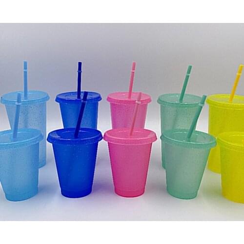 Creative Water Bottle Portable Straw Drinking Cup Reusable PP Girl Sequined Glitter Cup for Outdoor Drinkware Accessories