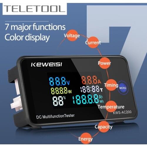 KWS DC200 Digital Voltmeter 0-200V Voltage Seven Functions Power Energy Meter LED Color Display Wattmeter 0-10/50/100A