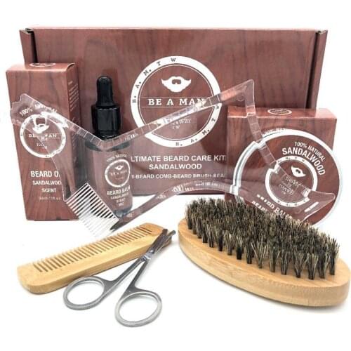 Man Beard Care kit With Scissor,Comb,Brush,Beard Oil,Styling Shaping Mustache Hair Growth Beard Styling Beard Care tool