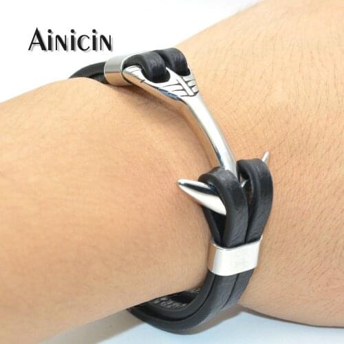 316L Stainless Steel Arrowhead With Genuine Leather Fashion Mens Hologram Bracelets Double Rows Bangle Jewelry 5pcs/lot