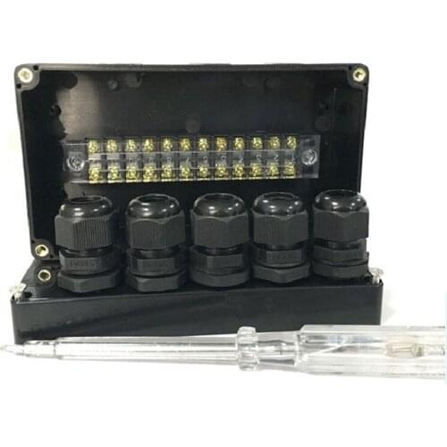 Outdoor 2 In 3 Out Waterproof Cable Junction Box Black 15A 12p Terminal Wiring Box