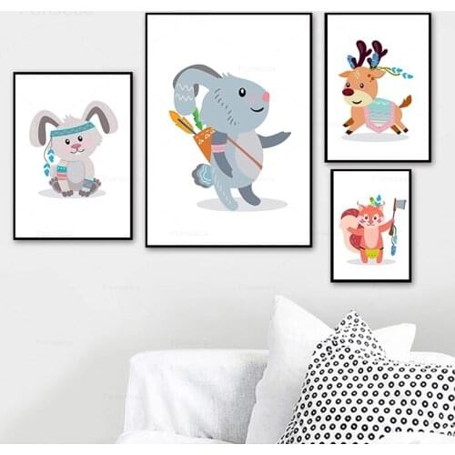 Woodland Rabbit Fox Deer Nordic Posters And Prints Wall Art Canvas Painting Boho Decorative Pictures Kids Baby Room Decoration