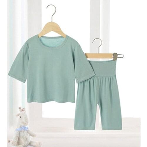 New Children Pajamas Solid Color Girl Cotton Cartoon Homewear Pajamas Set Boy Toddler Baby Home Clothing Children Pyjama Suits