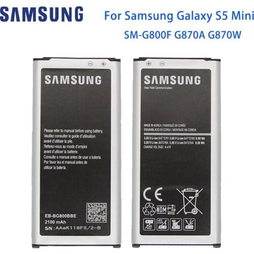 Samsung S5 Mini Original Phone Battery EB-BG800BBE 2100mAh For Samsung GALAXY S5 Mini S5MINI SM-G800F G870a G870W 4Pins With NFC
