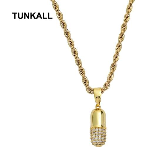 TUNKALL Bling Bling Small Size Brass CZ pendants Mirco Pave Prong Setting Iced Out Hip Hop Necklace Jewelry CN304