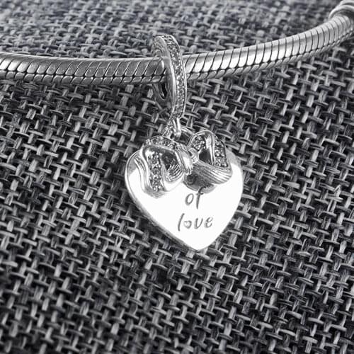 S925 Silver Pendant Bead DIY Jewelry Bow Gift of Love Heart Dangle Charm fit Lady Bracelet Bangle