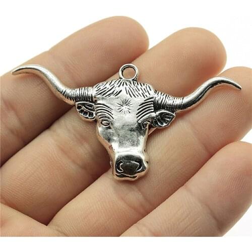 4pcs 2.4x1.2 Inch (60x31mm) Ox Head Charms Pendant For Jewelry Making Antique Silver Color Alloy Charms