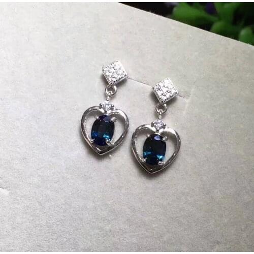 Natural blue sapphire drop earrings 925 silver Natural gemstone earring Elegant romantic heart women girl earrings fine jewelry
