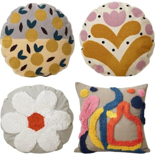 Nordic Style Embroidered Tufted Cushion Pillow Cover Handmade Throw Pillow Covers Home Decor Backrest Cushion Case Pillowcase fo