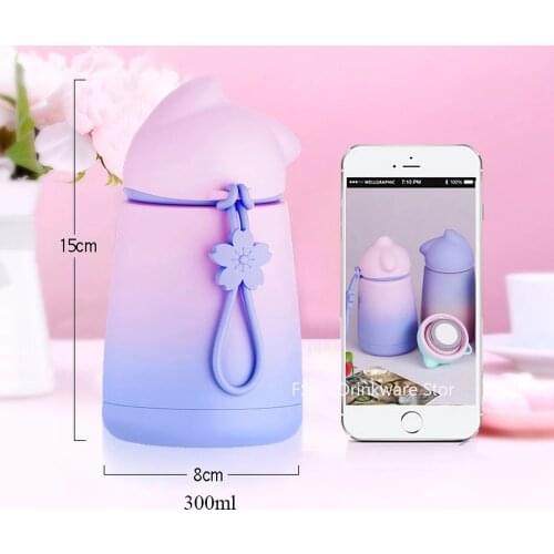 Cat Gradient Color Thermos Cute And Fresh Water Cup Girl Student Mini Portable Art Cups Water Bottles Gifts