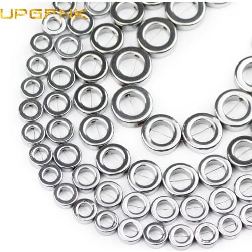 UPGFNK Natural Stone Silvers Circle Shape Hematite Round Spacer Loose Beads For Jewelry Making Diy Bracelet Finding 8/10/12/14mm