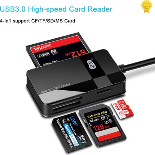 USB 3.0 Multi-Card Reader, Plug N Play,5Gbps 4 in 1 CF/TF/SD/MS Secure Digital Memory Card Reader, Apple and Windows Compatible