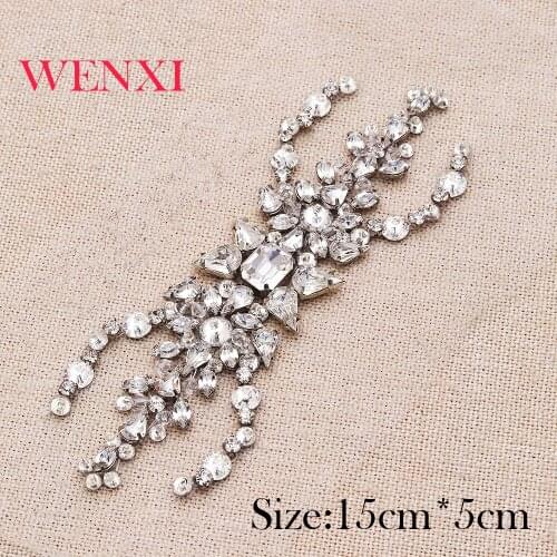 WENXI 30PCS Bridal Hand Beaded Crystal Rhinestonesd Appliques Sewing On Bridal Sash Accessory DIY Made Crystal WX838A