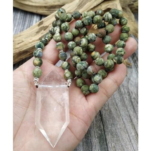 YA4032 Natural Quartz Point Kambaba Jaspers Beads Handmade Necklace
