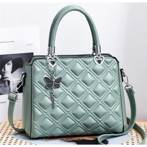 Bright PU Leather Large Capacity Woman Handbag Grid Shoulder Bags Fashion Casual Designer Crossbody Bag Ladies Purse Women Bag