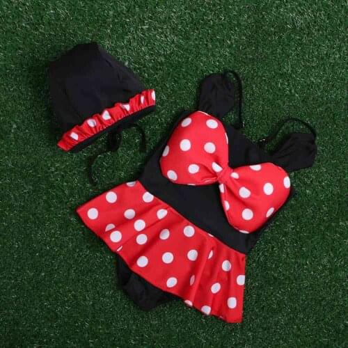 1-2T Girls Three Pieces Cartoon Swimwear Set With Hat Girls Cute Swimsuit Set With Hat Baby Girls' Cute Swimwear Set