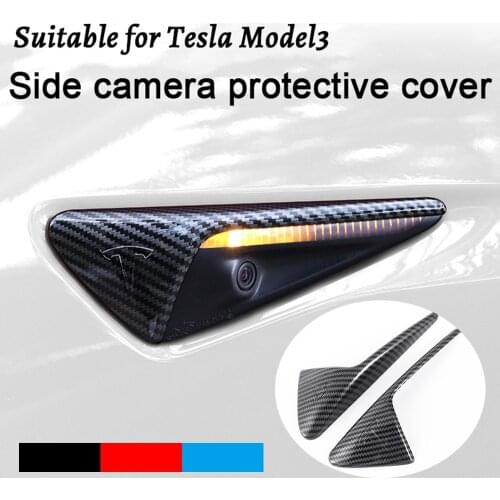 1Set Side Camera Protective Ccover Stickers For Tesla Model 3 Carbon Fiber ABS Protection Cover
