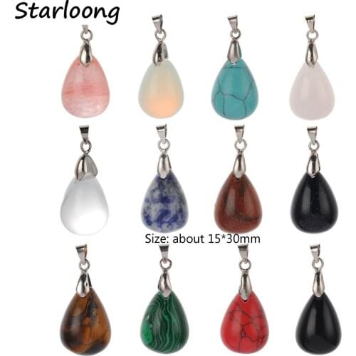 1pc Assorted Natural Stone Water Drop Pendants Pendulum Crystal Fluorite Opal Obsidian Chakra Healing Reiki Beads for Necklace
