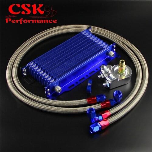 10 Row Trust Oil Cooler w/ Bracket + M20*1.5 / 3/4*16 Filter Adapter Hose Kit