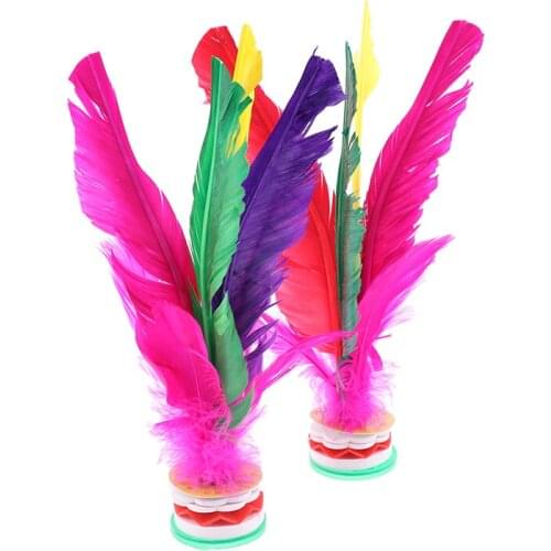 2pcs Colorful Feather Shuttlecock China Jianzi Foot Kick Hand Wheel Fancy Feather Shuttlecock Fitness Entertainment