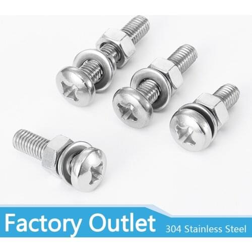 3/4/5/6mm Phillips Cross Recessed Pan Head Screws M3 M4 M5 M6 X 8 10 12 14 16 20 25 30mm Round Head Bolts with Nuts and Washers