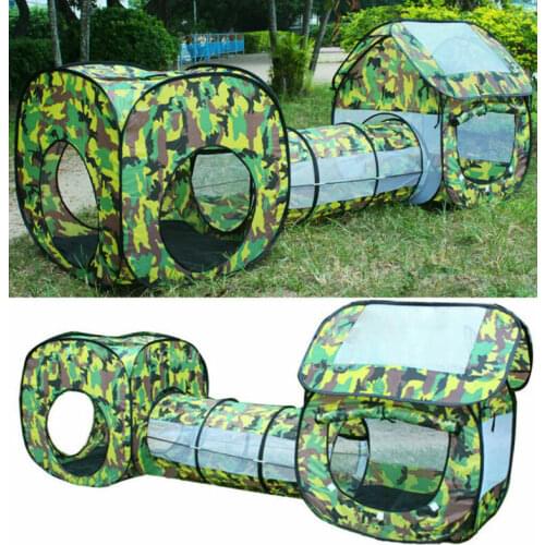 3 In 1 Kids Pop Up Play Tent Playhouse Crawl Camo Tunnel Ball Pit Toy Games