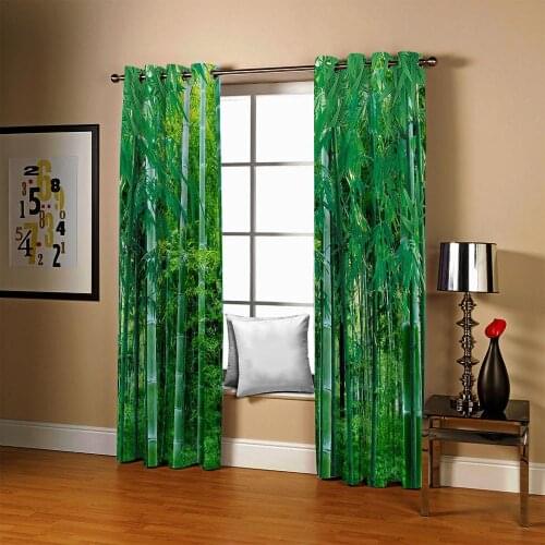 3D Bamboo Curtains Green Blackout Curtains For Living Room Bedroom Modern Printed Silk Thick Curtains