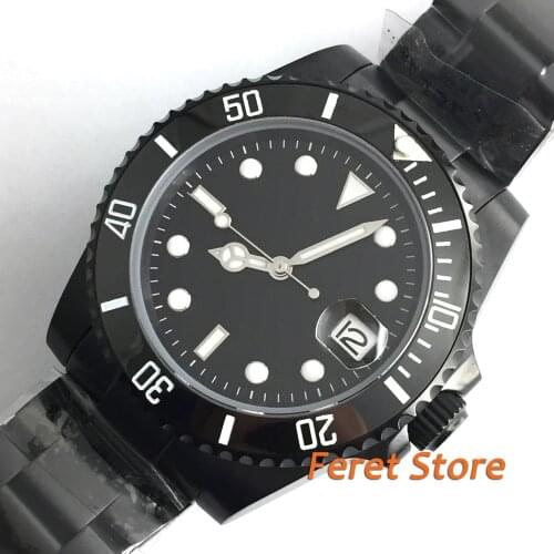 40mm Bliger Sapphire Glass Black ceramic Bezel Automatic Self-Wind movement Men Watches luminous Mechanical watches PVD case