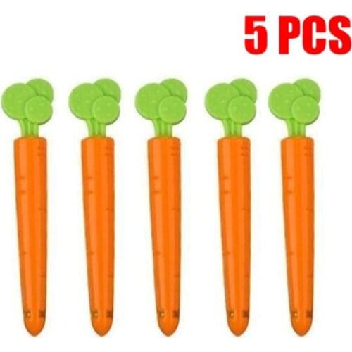5pcs Food Snack Bag Sealing Clip Carrot-Shaped with Refrigerator Magnet Cute Pattern Kitchen Supply Convenient Tool