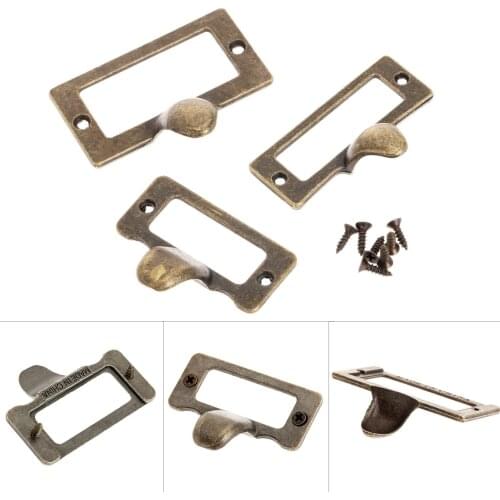 6pcs Vintage Label Pull Tag handles for Drawer furniture with screws 57/54/42MM