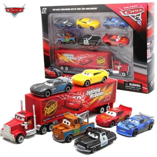 7PCS/Set Disney Pixar Car 3 Lightning McQueen Jackson Storm Mack Uncle Truck 1:55 Diecast Metal Car Model Toy Boy Christmas Gift