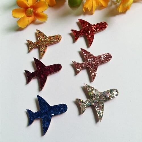 80pcs sew on Glitter felt patches for clothes 32*33mm aircraft shape scrapbooking Decorative handicrafts accessories