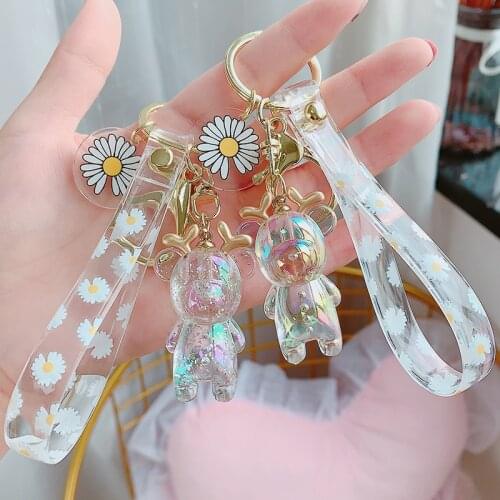 Cute Animal Deer Acrylic Keyring Cartoon Crown Bear Daisy PVC Keychain Car Key Backpack Pendant Trinket Women Girl Key Fob Gift