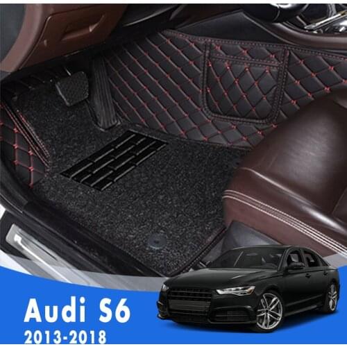 Custom Car Floor Mats For Audi S6 2018 2017 2016 2015 2014 2013 Double Layer Wire Loop Pedal Carpets Car Interior Foot Pads