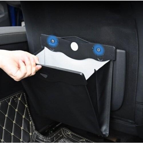 Car Garbage Bag Leather Trash Can Car Seat Back Hanging Brown Storage Bag LED Hides Folding Organizer Garbage Bin Accessories