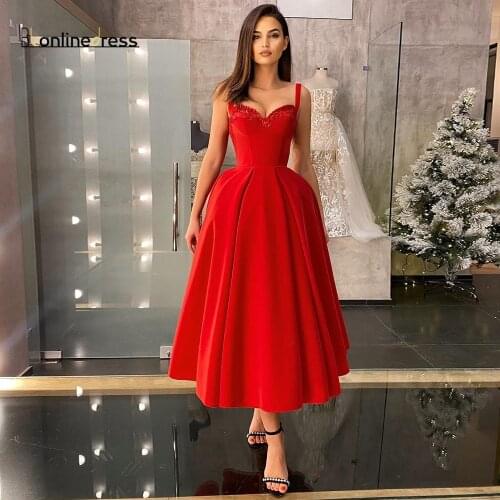 Bbonlinedress Red Spaghetti Strap Short Prom Dress 2021 Sweetheart A-Line Tea Length Evening Party Dress robe de soiree