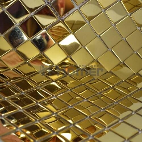 Free shipping, 25x25mm square tile golden glossy stainless steel metal mosaic HME8028 wall mosaic tiles