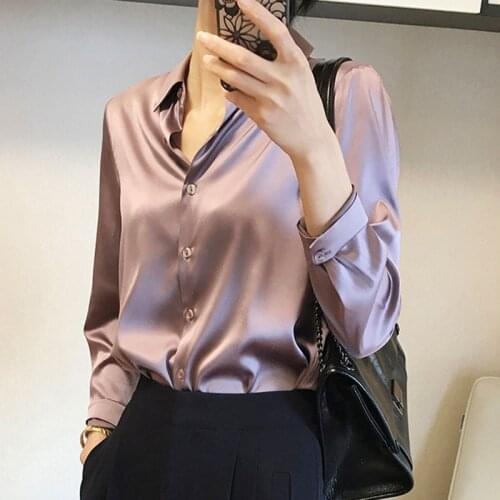 Satin Silk Shirts for Women 2021 Long Sleeve Blouse Vintage Top Free Shipping Items Clothes for Women Elegant fashion Solid 0981