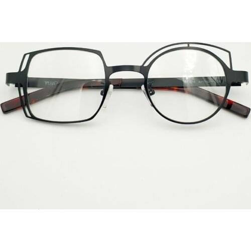 Retro black asymmetric round and square frames female and male myopia optical prescription glasses, stainless steel frame, asymm