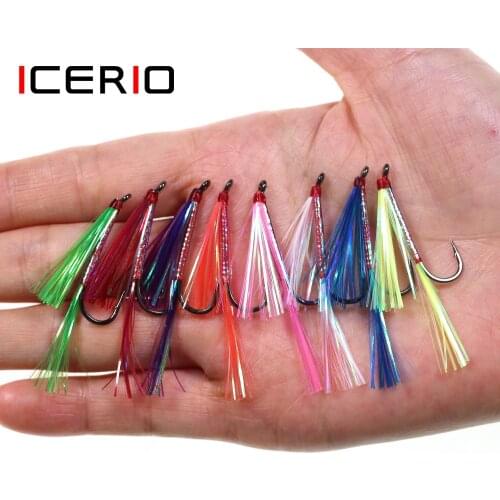 ICERIO 8PCS 6# Crystal Flashabou Tinsel Streamer Fly ForTrout Bass Bluegill Fishing Lure Baits Red Green Yellow Blue Purple Pink