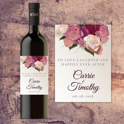 Custom Wedding Party Wine Bottle Label,To Love,Laughter And Happily Ever After,Engagement honeymoon gifts,Rose pattern Stickers